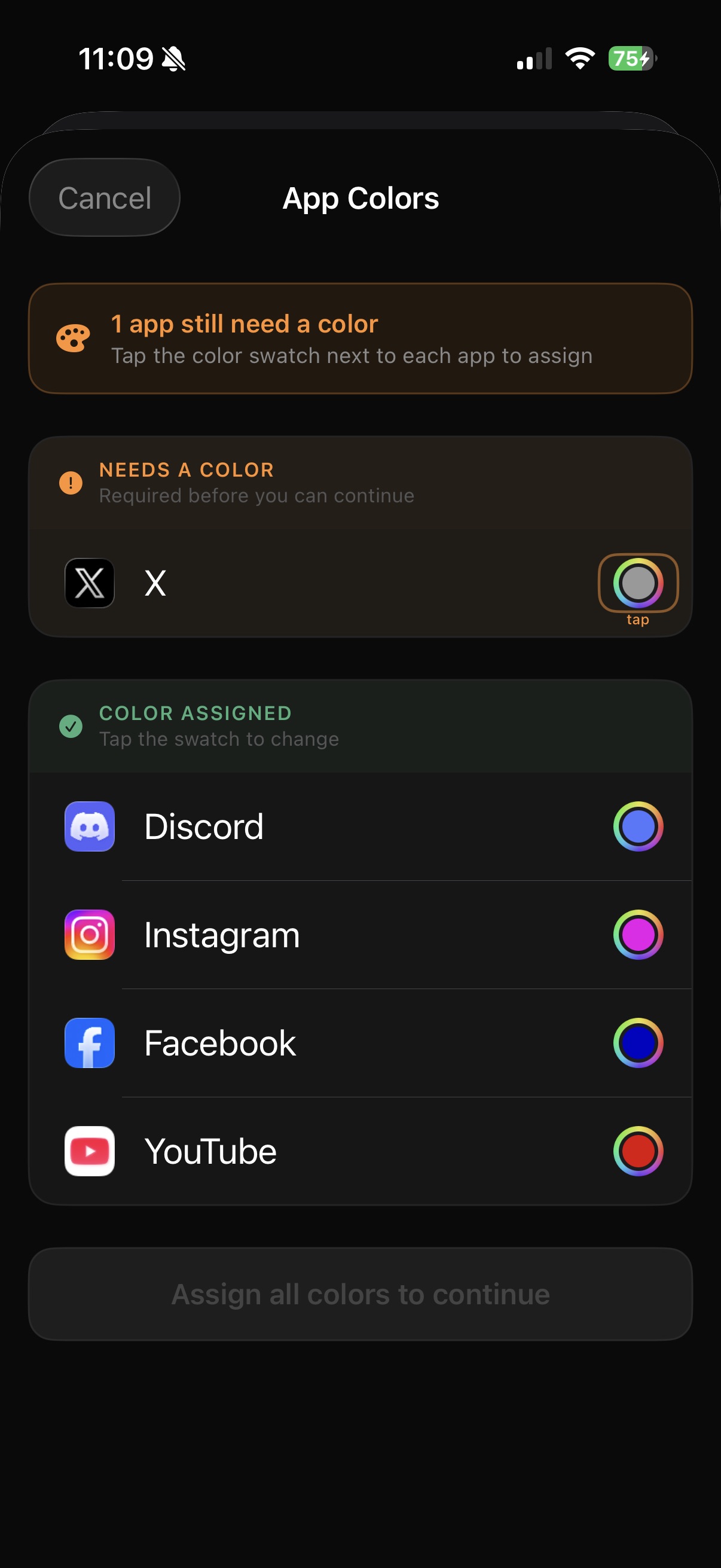 Assigning a color to each guarded app