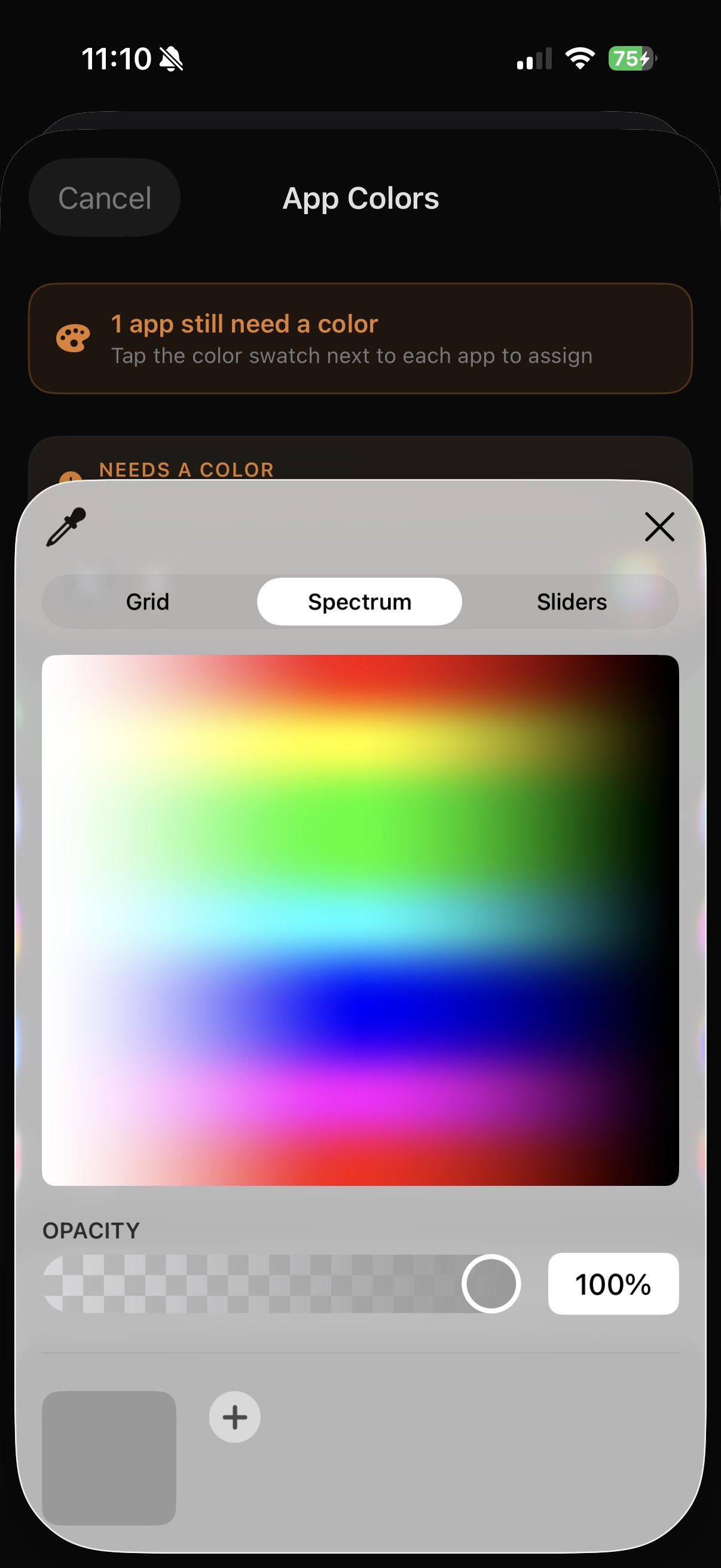 Picking a custom color from the spectrum picker